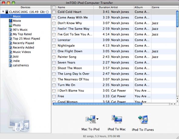 ImTOO iPod Computer Transfer for Mac Screenshot