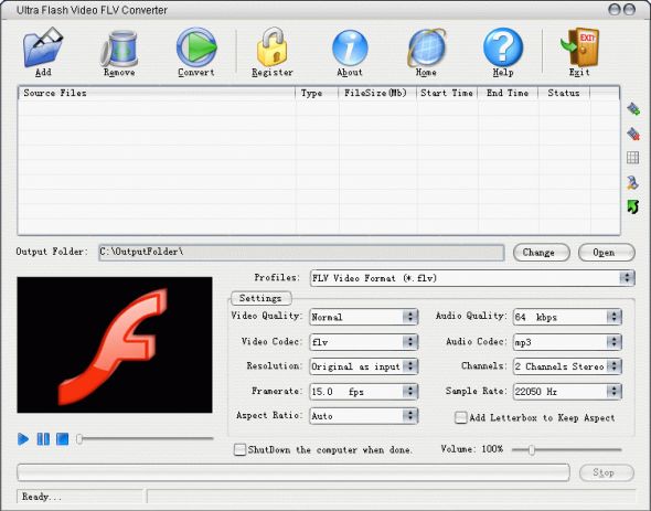 Ultra Flash Video FLV Converter Screenshot