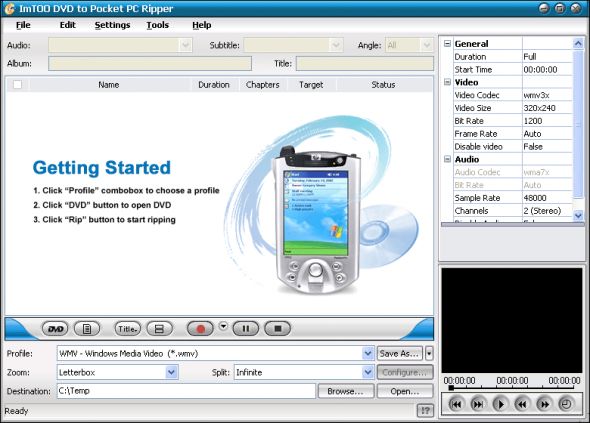 ImTOO DVD to Pocket PC Ripper Screenshot