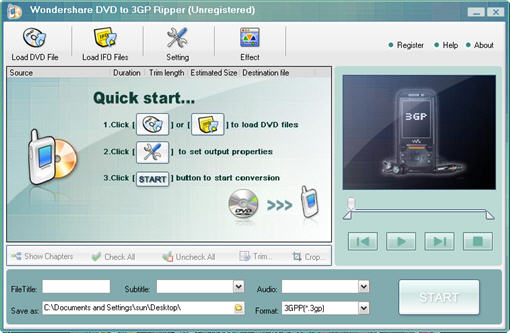 Wondershare DVD to 3GP Ripper Screenshot