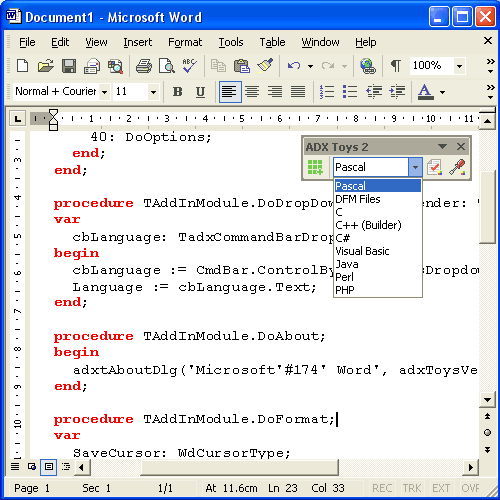 Add-in Express Toys .NET for Microsoft Word Screenshot