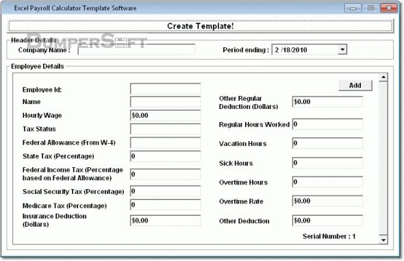 Excel Payroll Calculator Template Software Screenshot